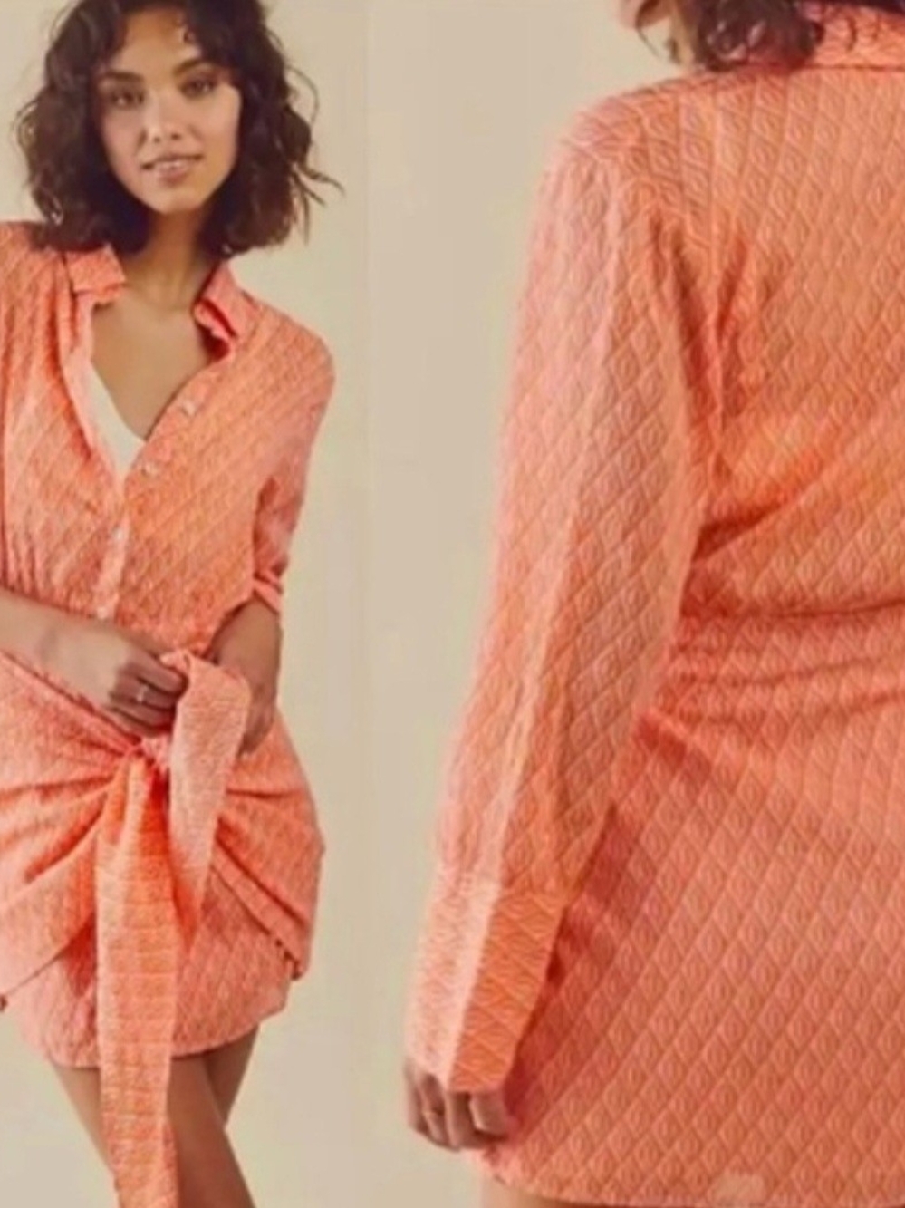 Free People Coral Textured Button-Front Mini Dress